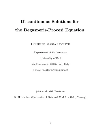Discontinuous Solutions for  the Degasperis-Procesi Equation.  Giuseppe Maria Coclite  Department