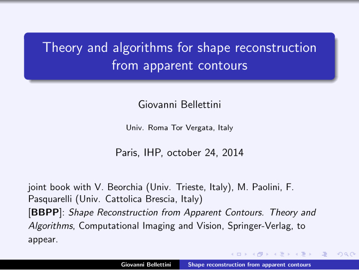 theory and algorithms for shape reconstruction from