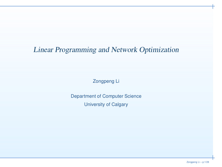 linear programming and network optimization