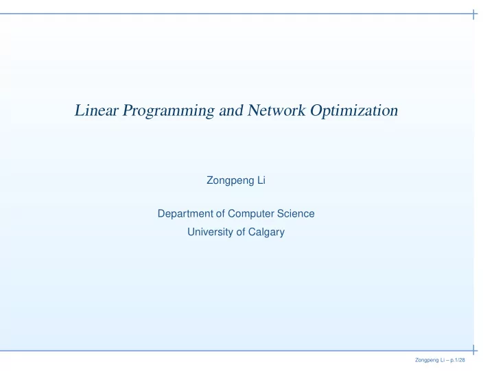 linear programming and network optimization