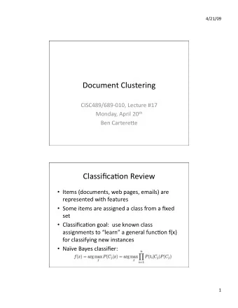 DocumentClustering  CISC489/689010,Lecture#17 Monday,April20 th