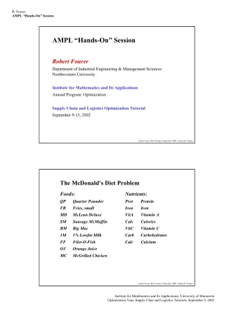 AMPL Hands-On Session  Robert Fourer  Department of Industrial Engineering &amp; Management