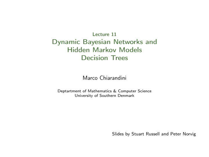 dynamic bayesian networks and hidden markov models