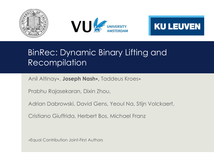 binrec dynamic binary lifting and recompilation