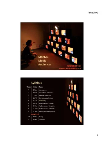 M87MC    Media    Audiences    Mafalda  Stasi   mafalda.stasi@coventry.ac.uk