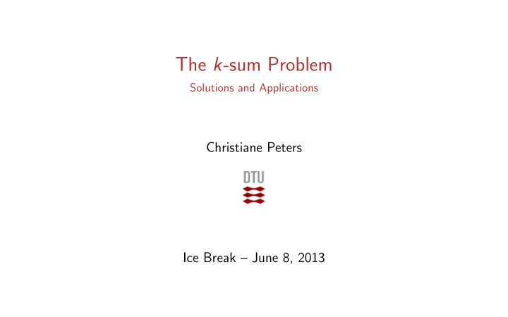 the k sum problem