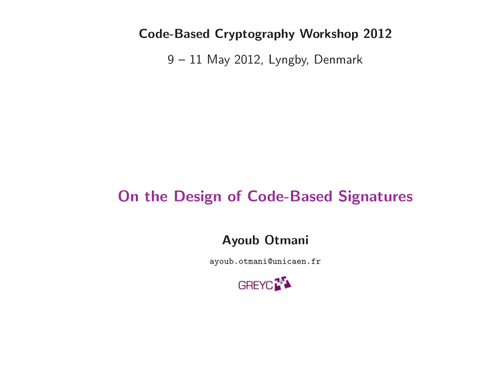 on the design of code based signatures