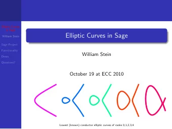 Elliptic Curves in Sage  William Stein  Sage Project  Functionality  William Stein  Demo