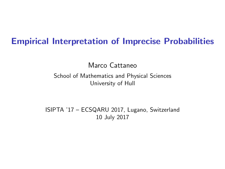 empirical interpretation of imprecise probabilities