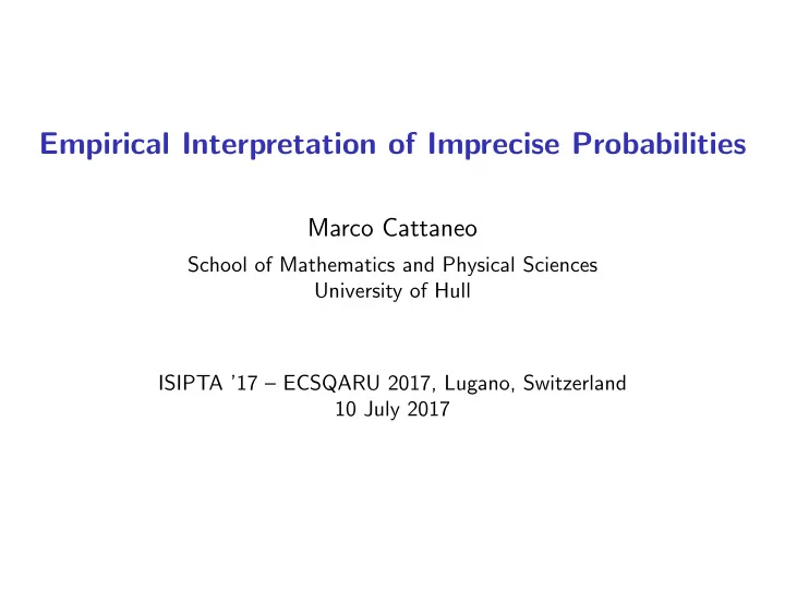 empirical interpretation of imprecise probabilities