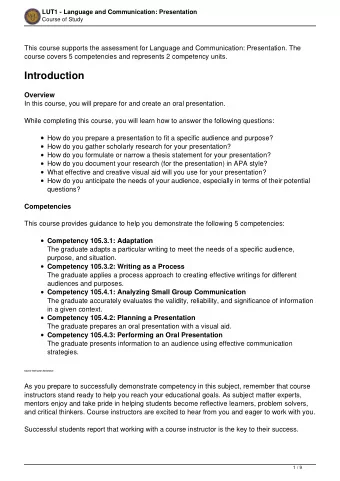 Introduction  Overview  In this course, you will prepare for and create an oral presentation.