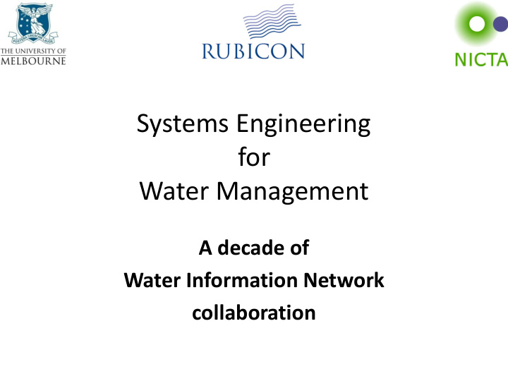 systems engineering for water management