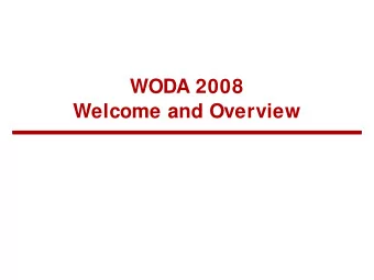 WODA 2008  Welcome and Overview 6 th International Workshop on Dynamic Analysis  Located at IS
