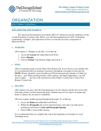 ORGANIZATION  APA FORMAT (GENERAL)  EXPLANATION AND EXAMPLE The American Psychological Association