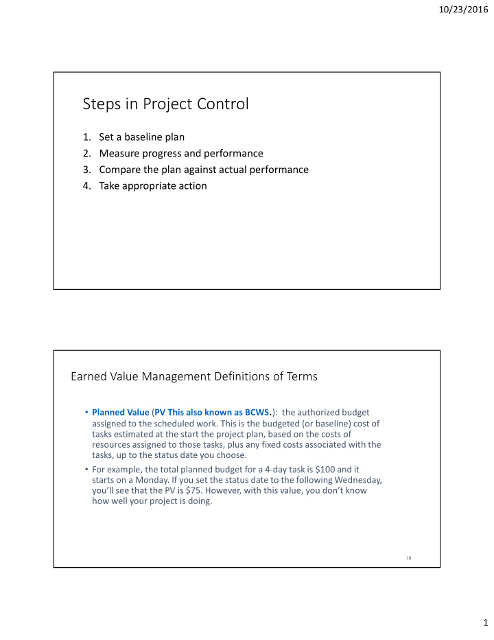 steps in project control
