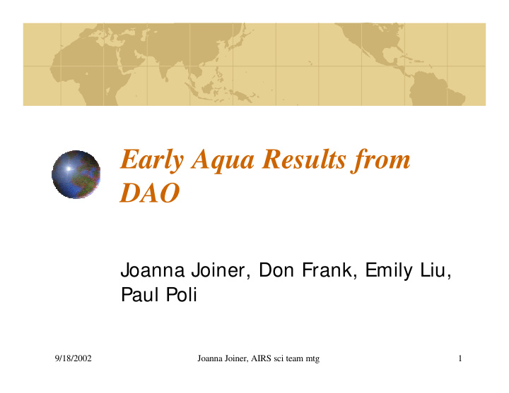 early aqua results from dao