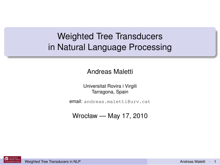 weighted tree transducers in natural language processing