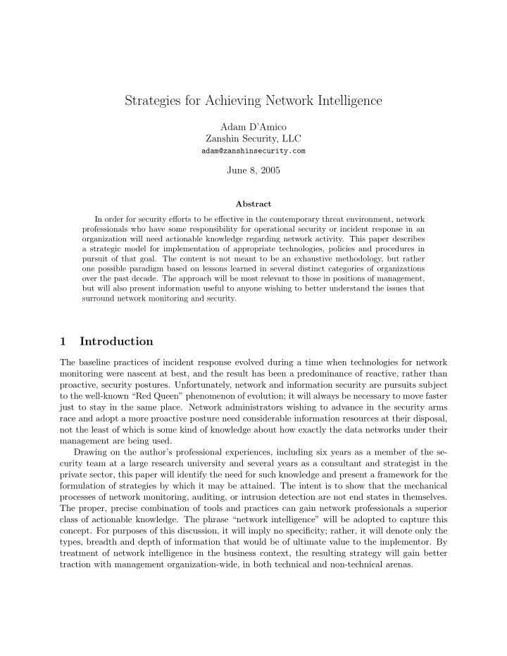 strategies for achieving network intelligence