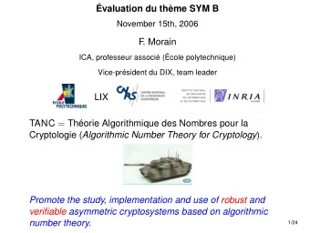 valuation du thme SYM B  November 15th, 2006  F  . Morain  ICA, professeur associ (cole