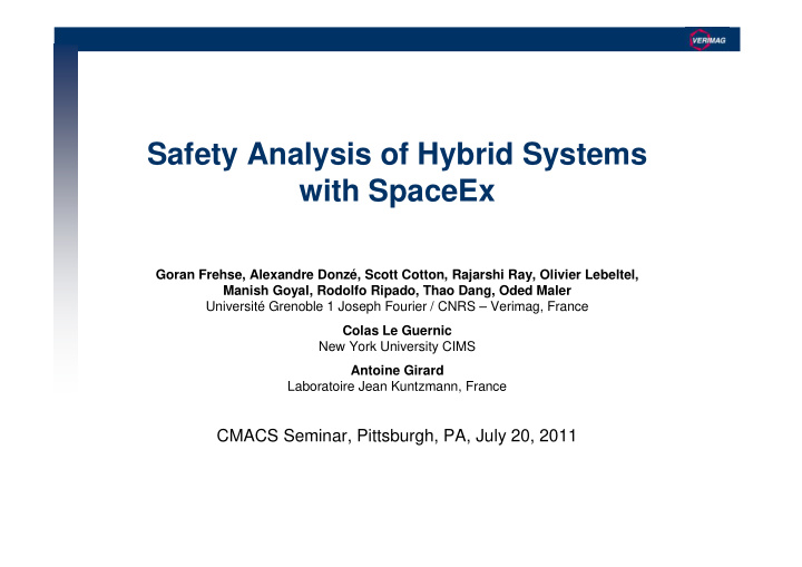 safety analysis of hybrid systems with spaceex