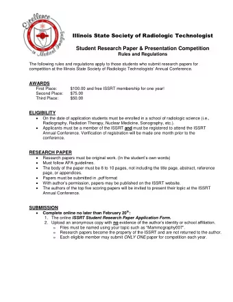 Illinois State Society of Radiologic Technologist  Student Research Paper &amp; Presentation