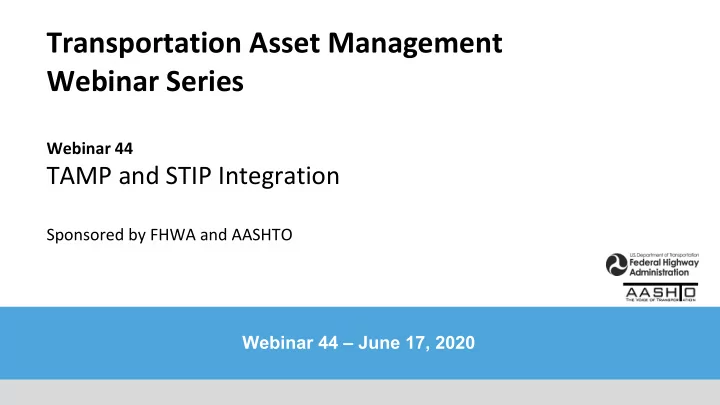 transportation asset management webinar series