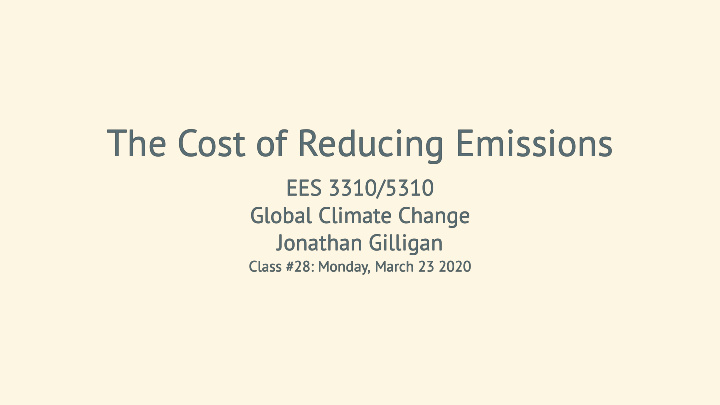 the cost of reducing emissions the cost of reducing