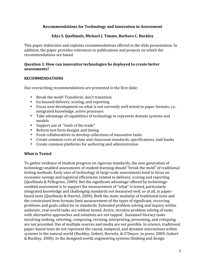 recommendations for technology and innovation in