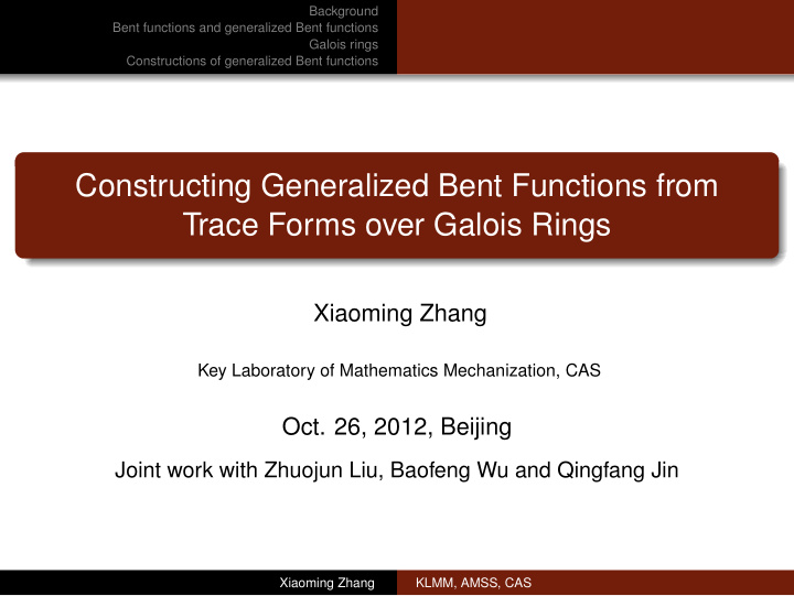 constructing generalized bent functions from trace forms
