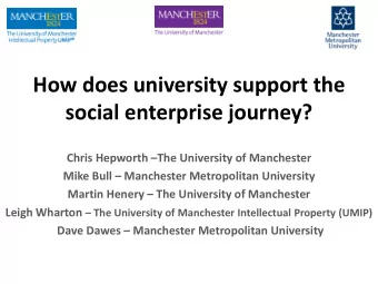 How does university support the  social enterprise journey? Chris Hepworth  The University of