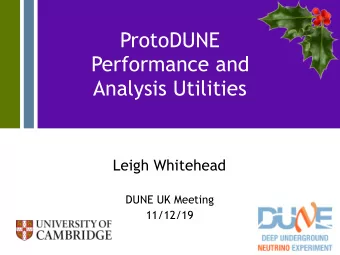 ProtoDUNE  Performance and  Analysis Utilities  Leigh Whitehead  DUNE UK Meeting  11/12/19
