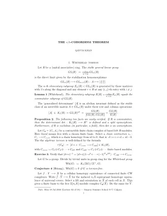 THE s/h -COBORDISM THEOREM  QAYUM KHAN 1. Whitehead torsion Let R be a (unital associative) ring.