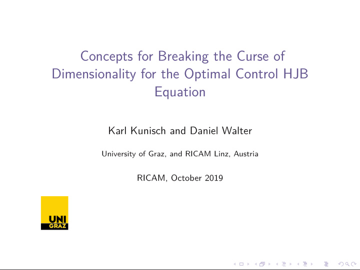concepts for breaking the curse of dimensionality for the