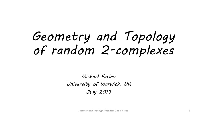 of random 2 complexes