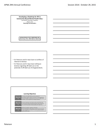 APNA 29th Annual Conference Session 2014: October 29, 2015 Developing a Roadmap for IPE in