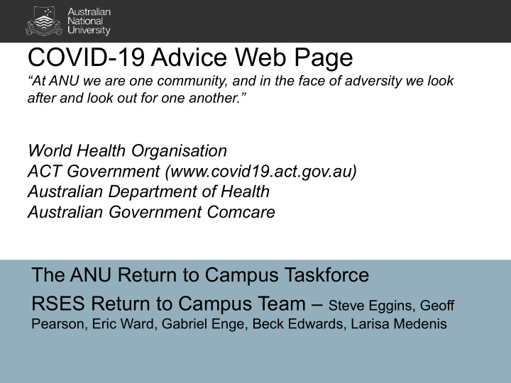 covid 19 advice web page
