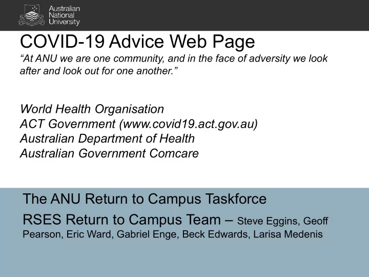 covid 19 advice web page