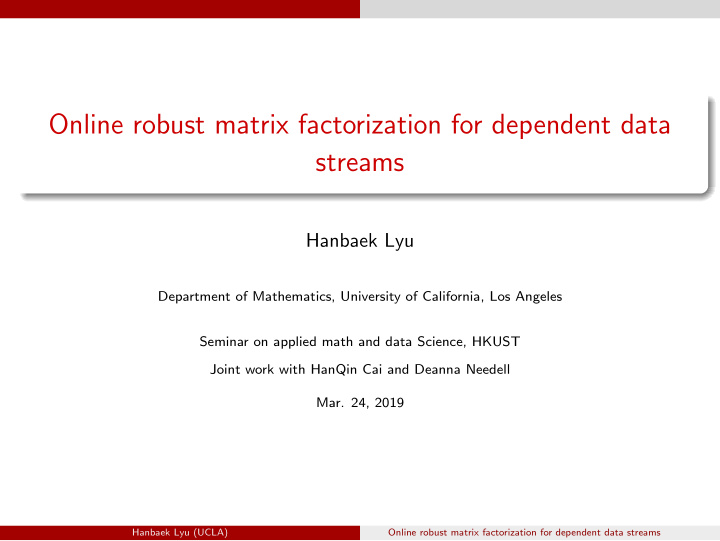 online robust matrix factorization for dependent data