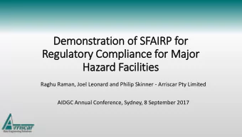 Demons  onstration of  on of SFAI  AIRP f  P for  or  Regul  ulator  ory Com  y Compl  pliance f