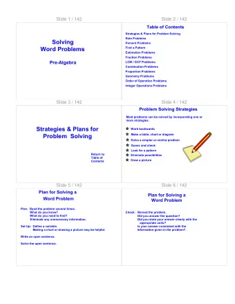 Solving  Percent Problems  Word Problems  Find a Pattern  Estimation Problems  Fraction Problems