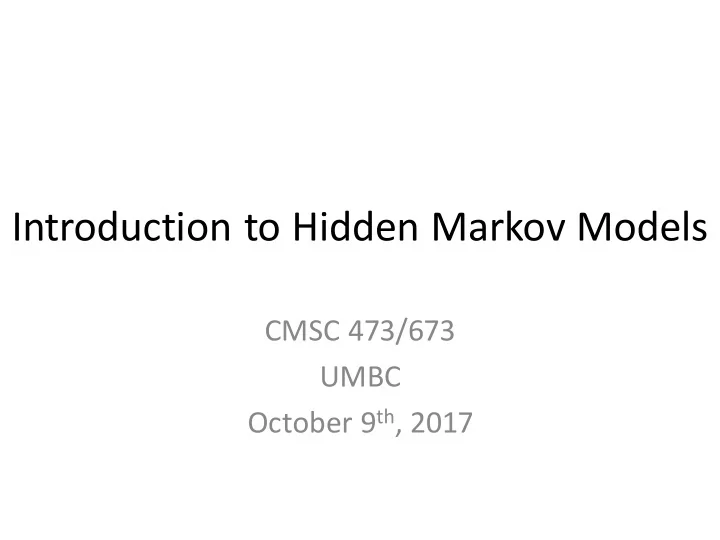 introduction to hidden markov models