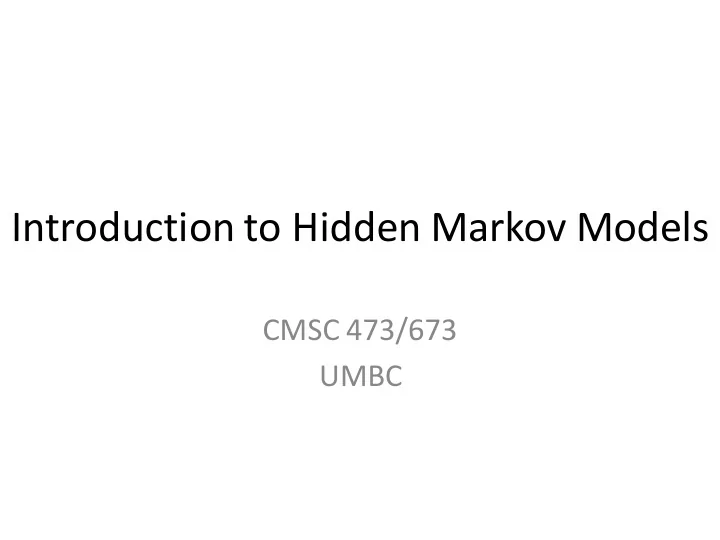 introduction to hidden markov models