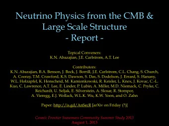 Neutrino Physics from the CMB &amp;  Large Scale Structure  - Report -  Topical Conveners:  K.N.