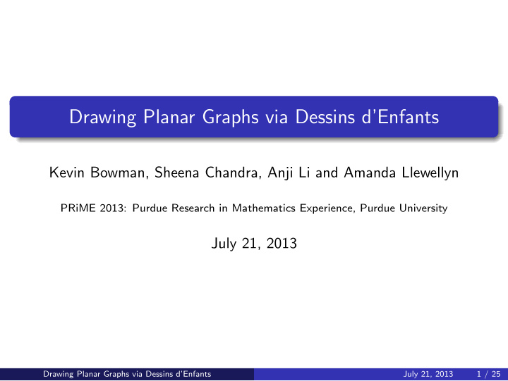 drawing planar graphs via dessins d enfants