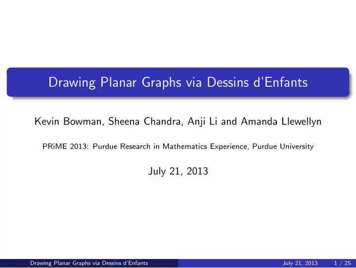 drawing planar graphs via dessins d enfants