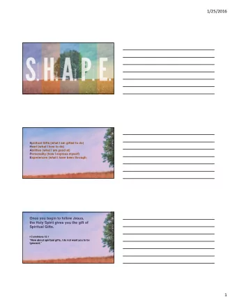 1/25/2016  Nobody Else Like You!  Every human being  Spiritual Gifts (what I am gifted to do)