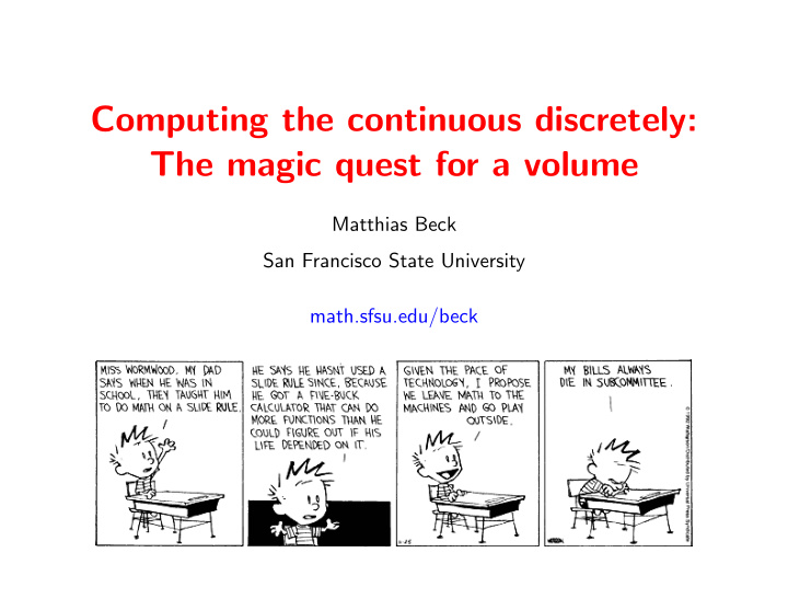 computing the continuous discretely the magic quest for a