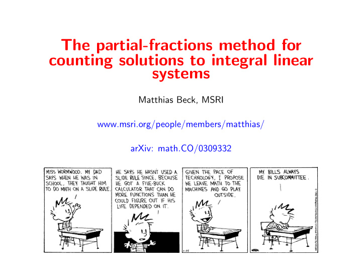the partial fractions method for counting solutions to