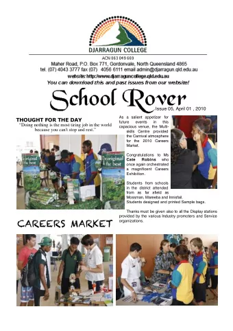 CAREERS MARKET  organizations. (Top) Girls from the College Hair Salon coordinated by Ms Estelle