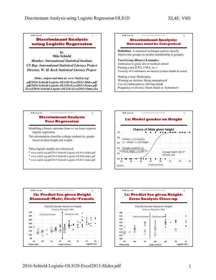 discriminant analysis using logistic regression ols1d